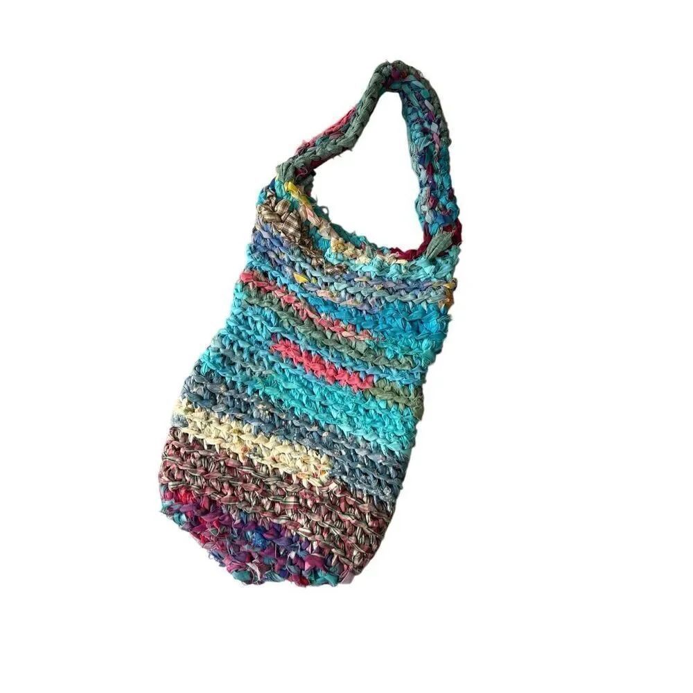Handmade Upcycled Crochet Shoulder Bag One Size Boho Festival large